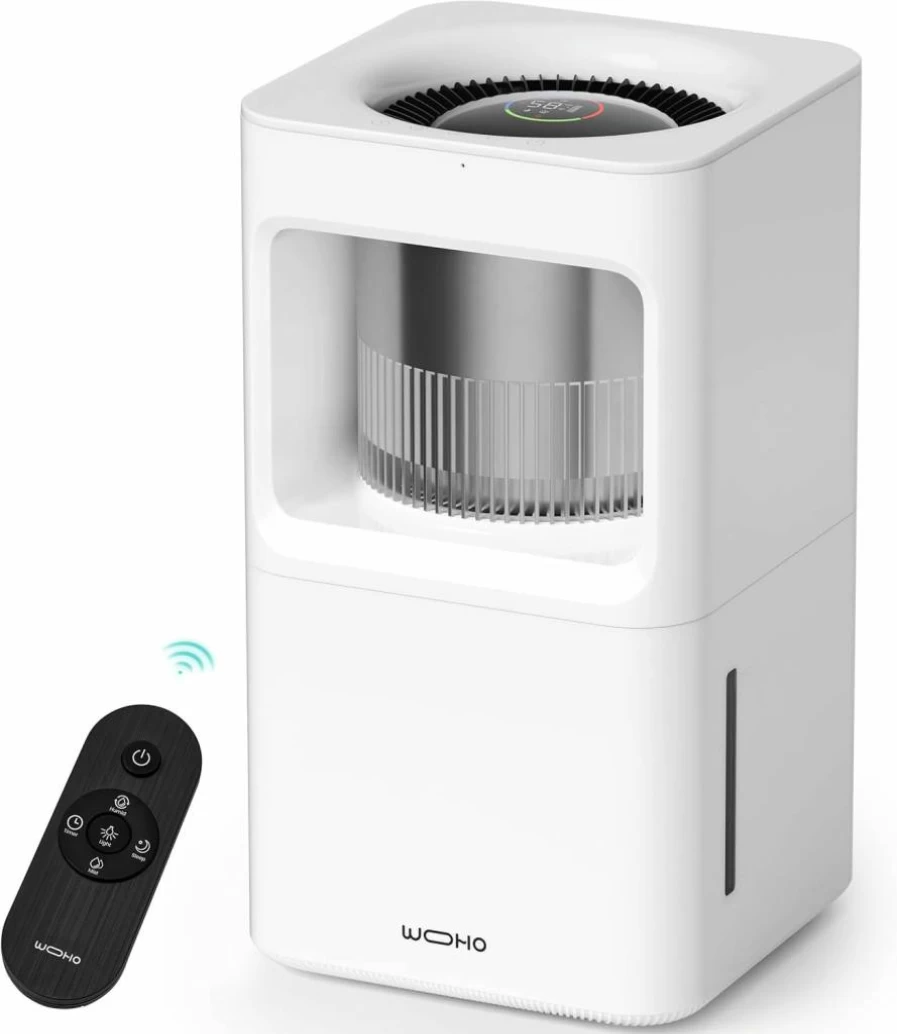 Wooohoo 5L Top-Fill Evaporative Humidifier - Quiet No Mist, No White Dust, with Aroma Diffuser, 14H Timer, 5 Speed Settings, Easy to Clean for Baby, Nursery, Home & Office