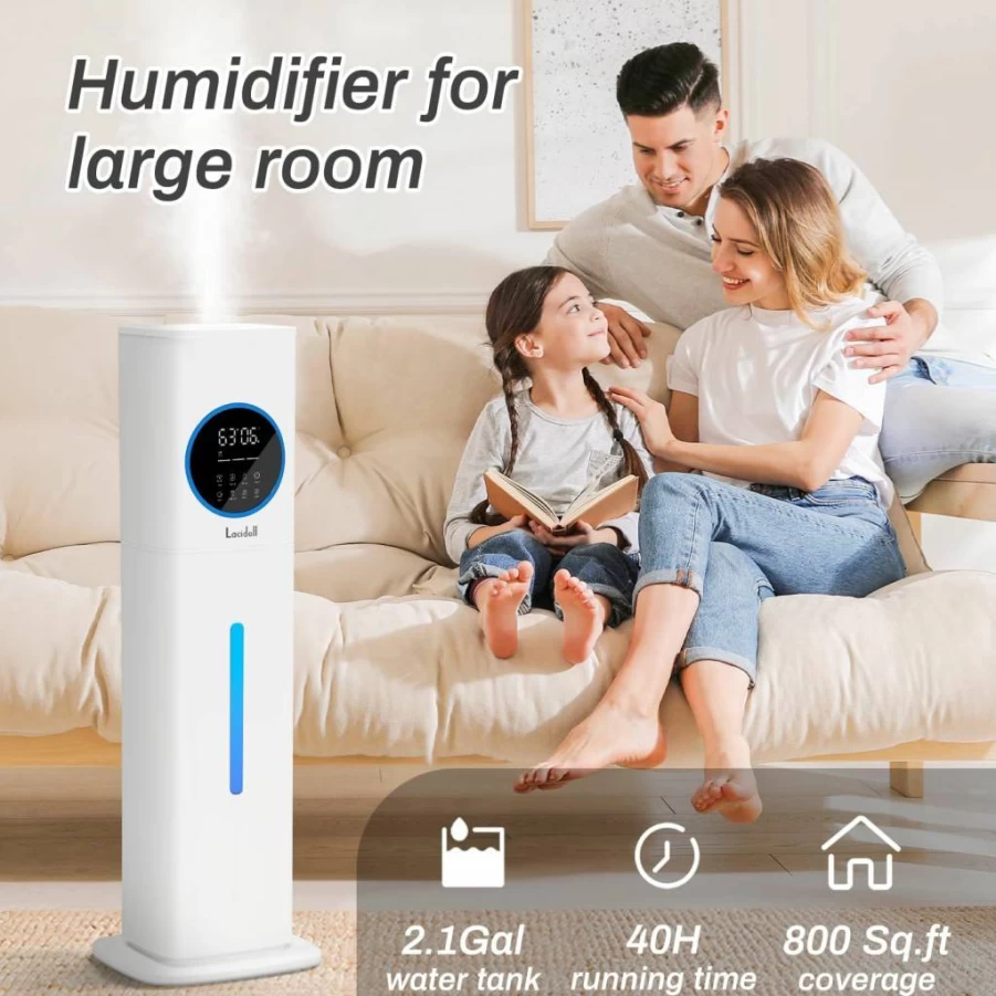 Lacidoll 2.1Gal Cool Mist Humidifier with Essential Oil Diffuser & Night Light for Large Rooms, Bedroom, Home, Plants, Kids, Adults (Black)
