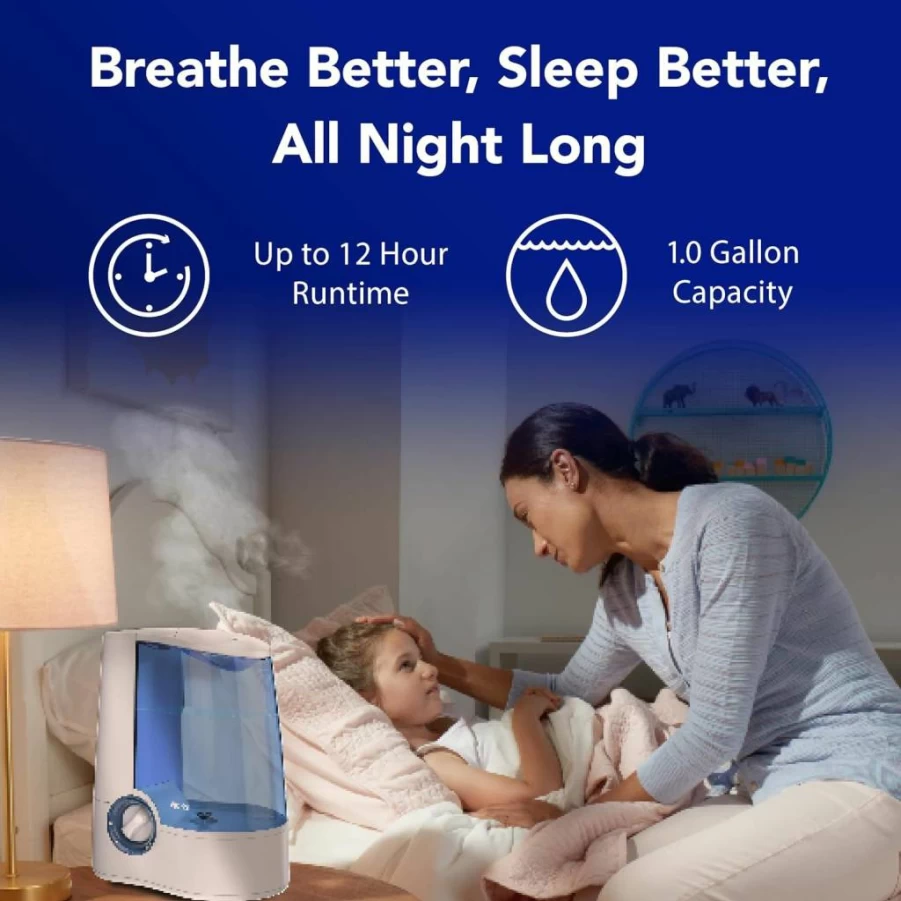 Vicks Warm Mist Humidifier for Large Rooms & Bedrooms - Relieves Cough, Congestion, Dry Air - Compatible with VapoSteam - Safe for Babies, Kids & Adults
