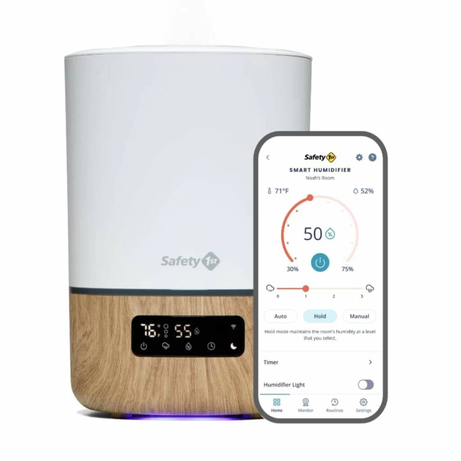 Safety 1st Smart Cool Mist Humidifier with Hygrometer & Nightlight – 1 Gallon (3.8L) Whisper Quiet for Baby Nursery, iOS & Android App Control