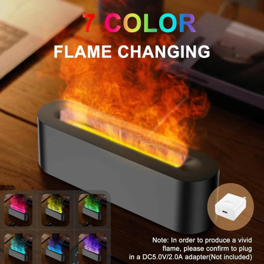 Eiifiter 150ML Colorful Flame Essential Oil Diffuser - 7 Changing LED Lights, Ultra-Quiet Aromatherapy Humidifier with Timer & Auto Shut-Off for Bedroom, Office, Large Rooms