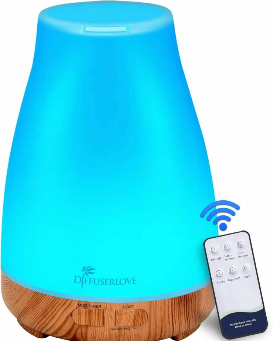 Diffuserlove 300ML Aromatherapy Essential Oil Diffuser with Remote Control, 7 Color LED Lights, Auto Shut-Off, for Bedroom, Office, Yoga, and Home Humidification