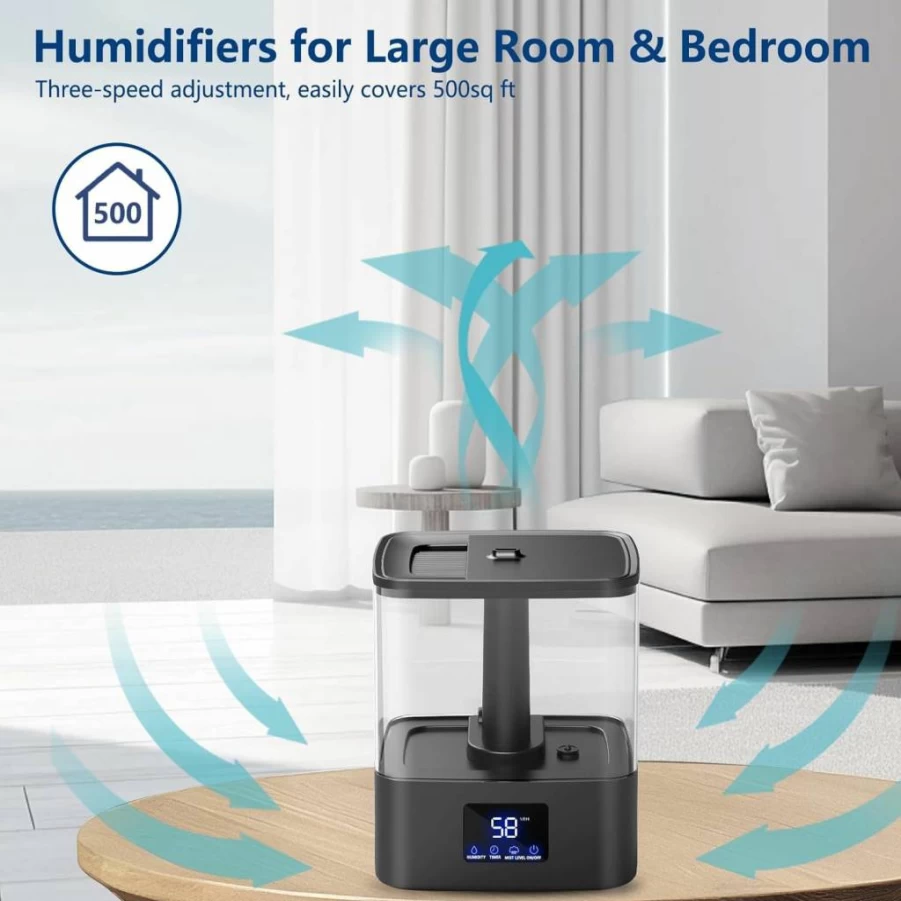 KZF 4L Ultrasonic Cool Mist Humidifier - 60H Top Fill Quiet 28dB Essential Oil Diffuser for Bedroom, Baby & Plants, Adjustable Mist, Super Large Tank