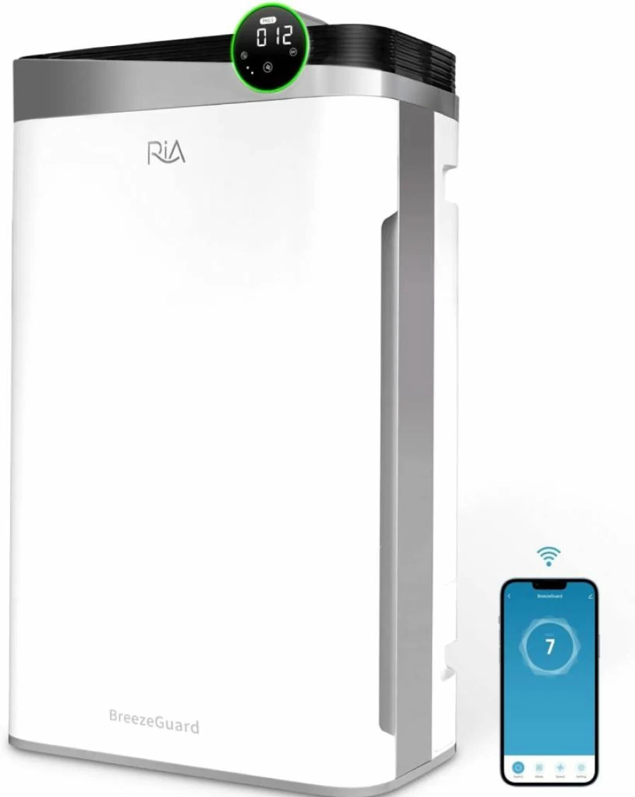 RIA Smart Air Purifier & Humidifier 2-in-1 for Large Rooms up to 2500 Sq Ft - HEPA Filter Removes Wildfire Smoke, PM2.5, Allergens - WiFi App Control, Industrial-Grade Air Cleaner