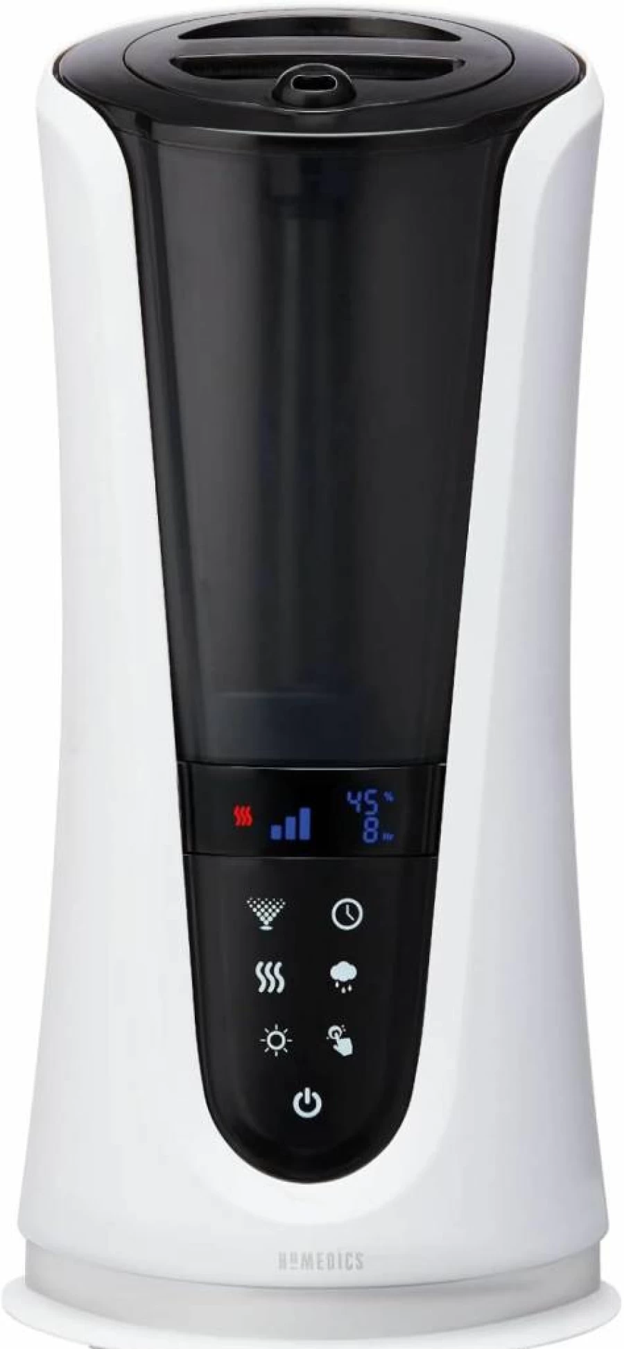 Homedics Ultrasonic Humidifier with Cool & Warm Mist, Essential Oil Diffuser, Built-In Timer, 5 Settings for Bedroom, Office, Plants - White/Black