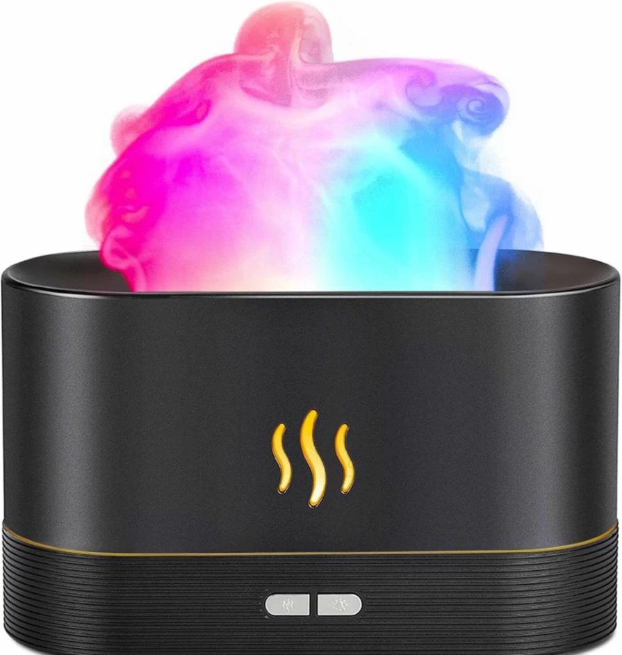 Aegci 180ml Essential Oil Diffuser with 7-Color LED Flame Light, Auto-Off Protection, 4 Mist Modes - Portable Humidifier for Bedroom, Office, Home Decor & Gifts (Black)
