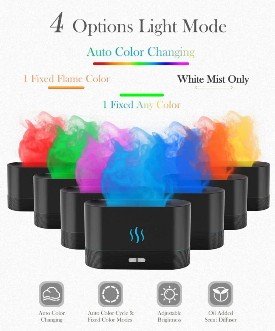 Aegci 180ml Essential Oil Diffuser with 7-Color LED Flame Light, Auto-Off Protection, 4 Mist Modes - Portable Humidifier for Bedroom, Office, Home Decor & Gifts (Black)
