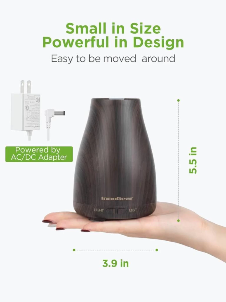 InnoGear 5-in-1 Essential Oil Diffuser with 7 Color LED, 2 Mist Modes, Auto Shut-Off for Home, Office, and Large Rooms - Basic White Aromatherapy Humidifier