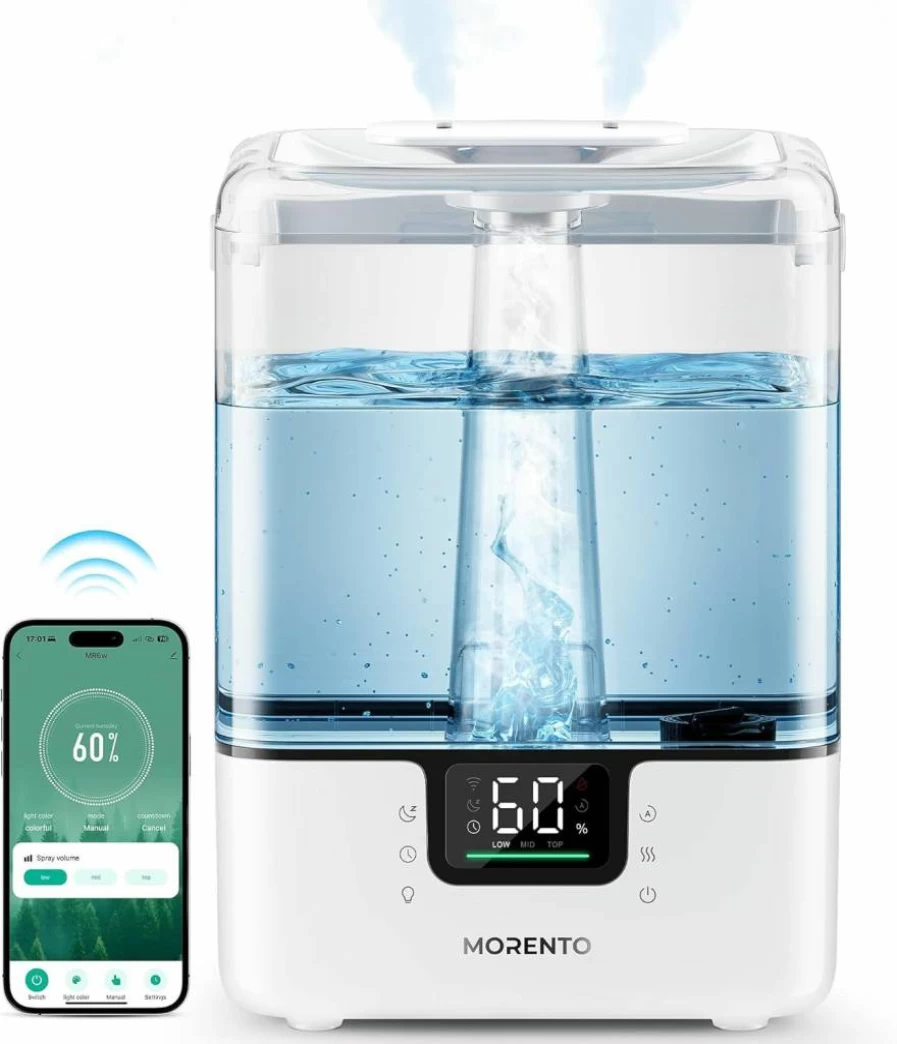 EZBASICS 6L Smart Humidifier with Cool Mist, Essential Oil Diffuser, App & Voice Control, 7-Color Nightlight for Bedroom, Nursery, Large Rooms, White
