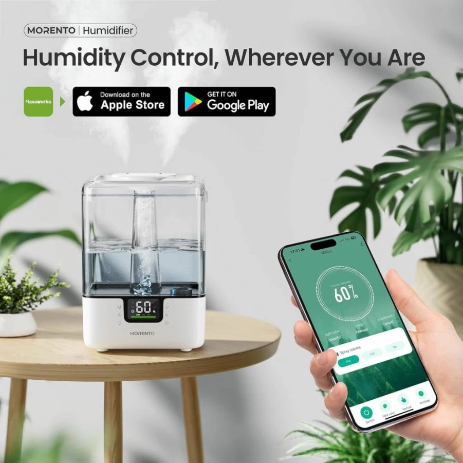 EZBASICS 6L Smart Humidifier with Cool Mist, Essential Oil Diffuser, App & Voice Control, 7-Color Nightlight for Bedroom, Nursery, Large Rooms, White