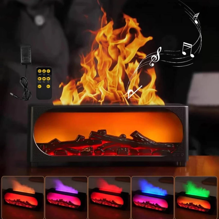Windyupon 450ml Bluetooth Essential Oil Diffuser with Fireplace Flame Effect, Humidifier, Remote Control, 7-Color LED Lights for Home, Office, Yoga & Spa