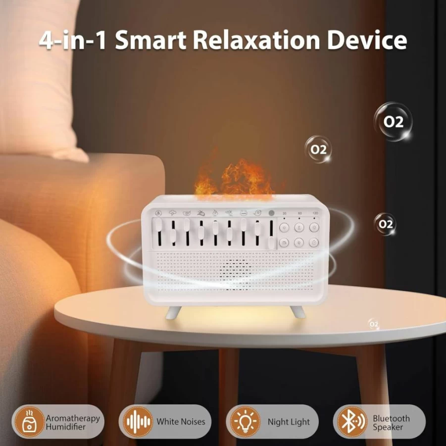 Gjmrar White Noise Machine with Humidifier, Essential Oil Diffuser & Night Light - Portable Sound Therapy for Sleep, Office, Travel, 8 Natural Sounds, Auto-Off Timer