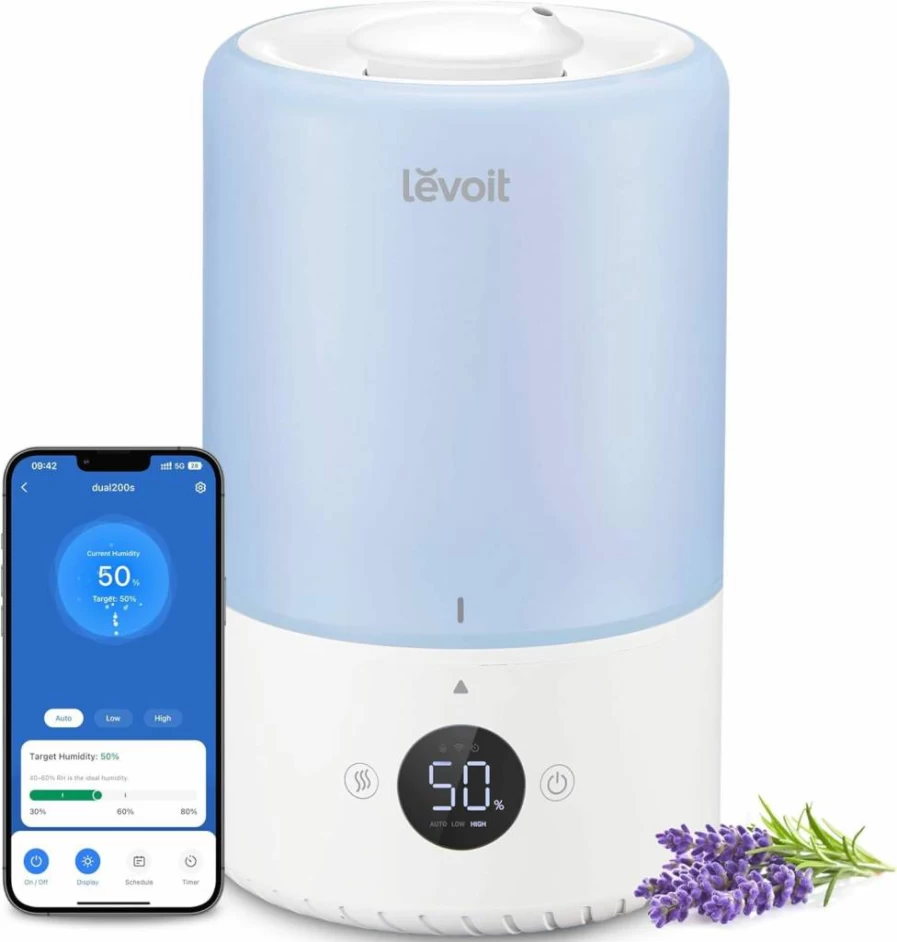 LEVOIT Sprout Evaporative Humidifier for Bedroom & Baby, 3.8L Large Tank, Dual Air & Water Filters, Auto Mode, Smart Control with Alexa, Adjustable Nightlight, 36H Runtime
