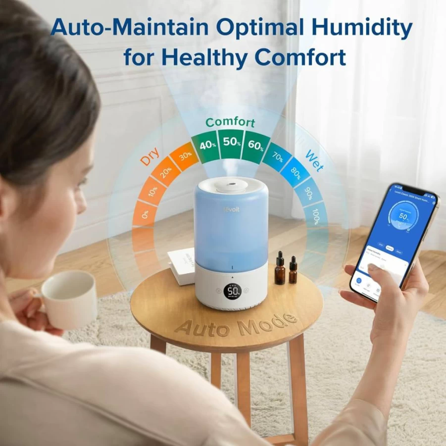 LEVOIT Sprout Evaporative Humidifier for Bedroom & Baby, 3.8L Large Tank, Dual Air & Water Filters, Auto Mode, Smart Control with Alexa, Adjustable Nightlight, 36H Runtime