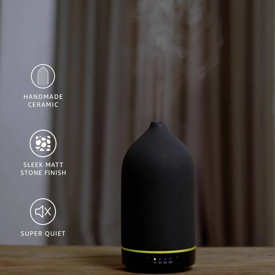 Gooamp 200ml Ceramic Essential Oil Diffuser with Ultrasonic Aromatherapy, 7-Color LED Lights, Auto Shut-Off, 1H/3H/6H Timer for Home, Office, Yoga - Black Humidifier