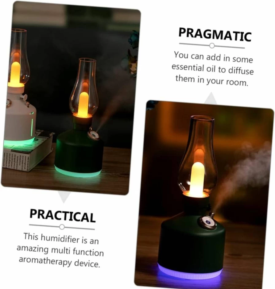 DECORNIJIA Vintage USB Humidifier Lamp - Retro Night Light with Colorful LED, Portable Air Humidifier for Home Decor, Bedroom Ambiance, Housewarming Gift