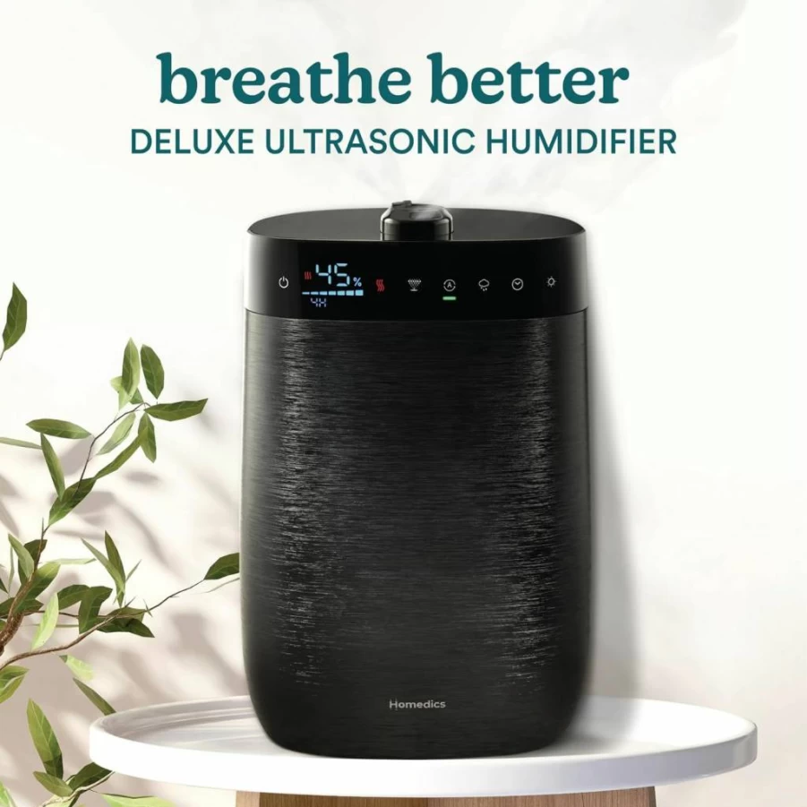 Homedics Deluxe Ultrasonic Humidifier with UV-C Technology, 1.5-Gallon Top Fill Tank, Warm & Cool Mist, Digital Humidistat, Aromatherapy for Large Room Dry Air Relief