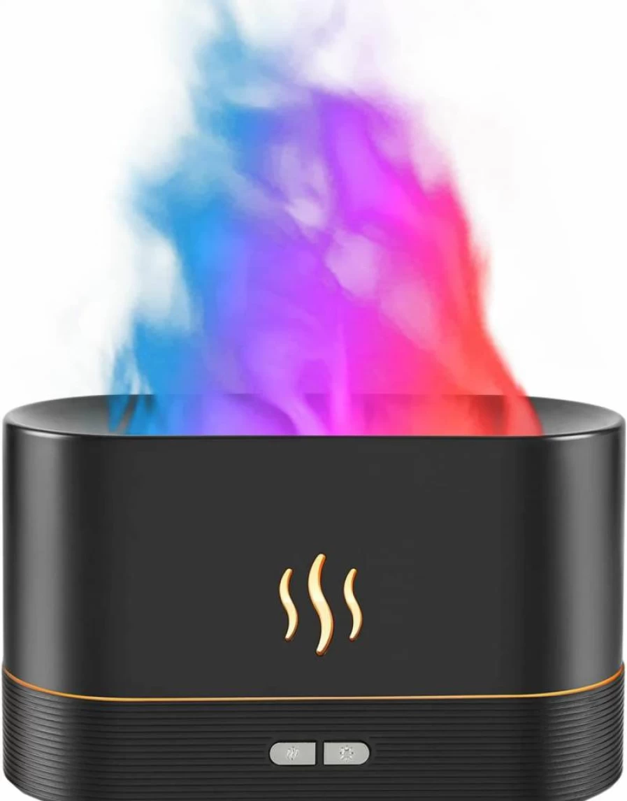 PLUWEL Flame Diffuser Humidifier - 180ML Essential Oil Aromatherapy with Fire Effect, Auto Shut-Off, 2 Lighting Modes for Home, Office, Spa, Gym (Black)
