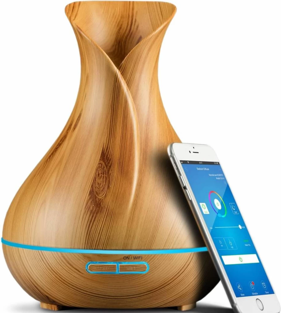 Sierra Modern Home 400ml Smart WiFi Essential Oil Diffuser with Alexa & Google Home Voice Control, Ultrasonic Aromatherapy Humidifier, App Scheduling, LED Timer, Dark Brown