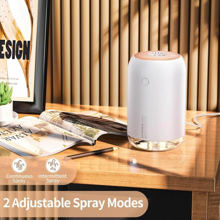 SMARTDEVIL 500ml Portable Humidifier with Night Light, Quiet Ultrasonic Cool Mist for Bedroom, Office, Nursery, Auto Shut-Off, 2 Mist Modes, Dark Blue