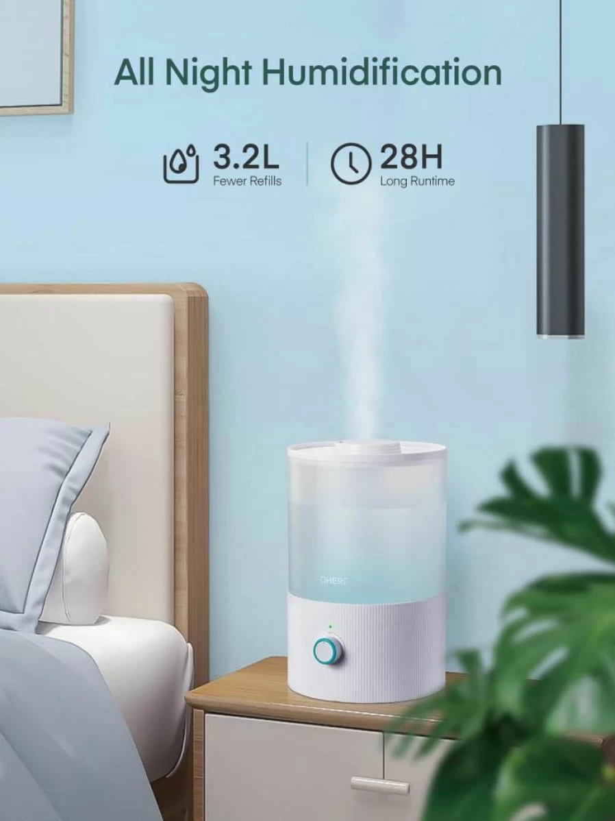 FOHERE 3.2L Cool Mist Humidifier & Essential Oil Diffuser with 7-Color Light, Auto Shut-Off, Ultra Quiet, BPA-Free, Top Fill Design for Bedroom, Baby Room, Plants