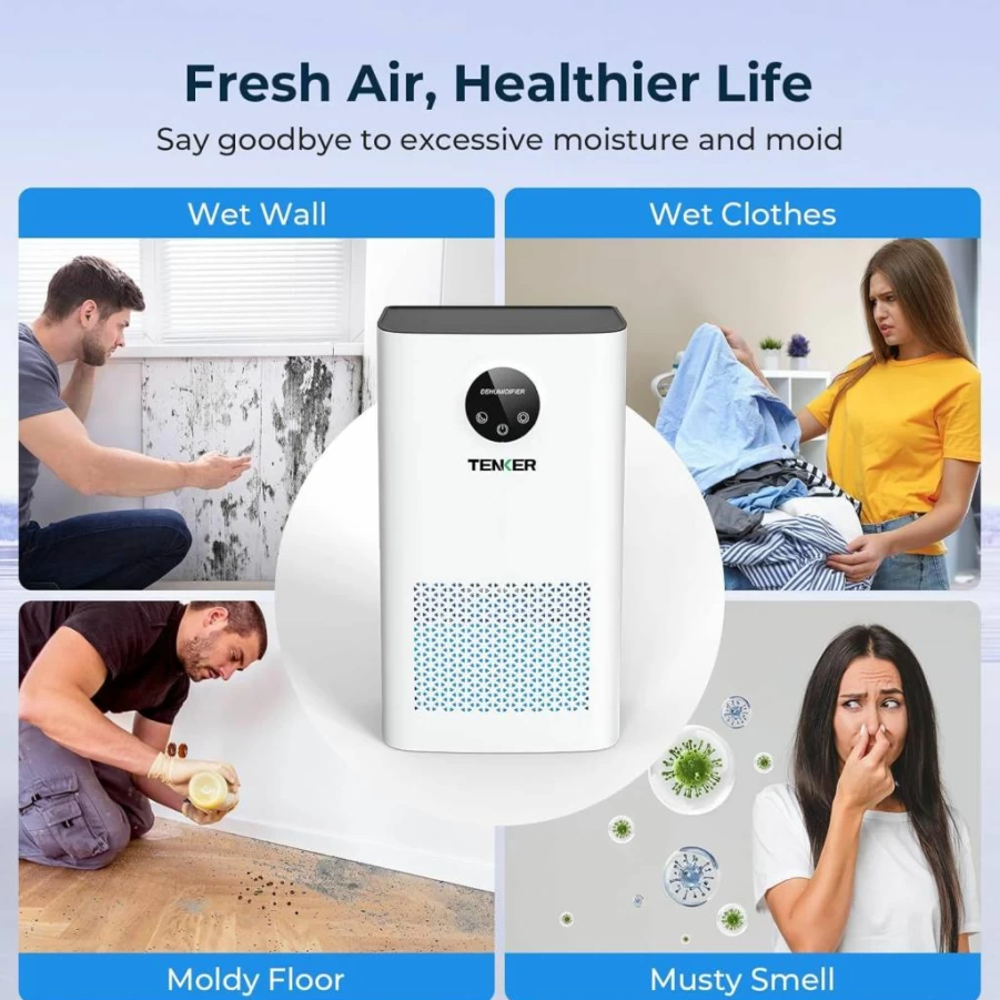 TENKER 77 Oz Dehumidifier for Home - Quiet with Sleep Mode, Auto Shut Off, 7-Color LED Light - Ideal for Bedroom, Bathroom, Basement, RV (1000 Sq.Ft Coverage)